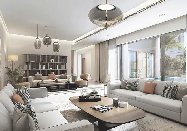 Managed villa living room with garden views